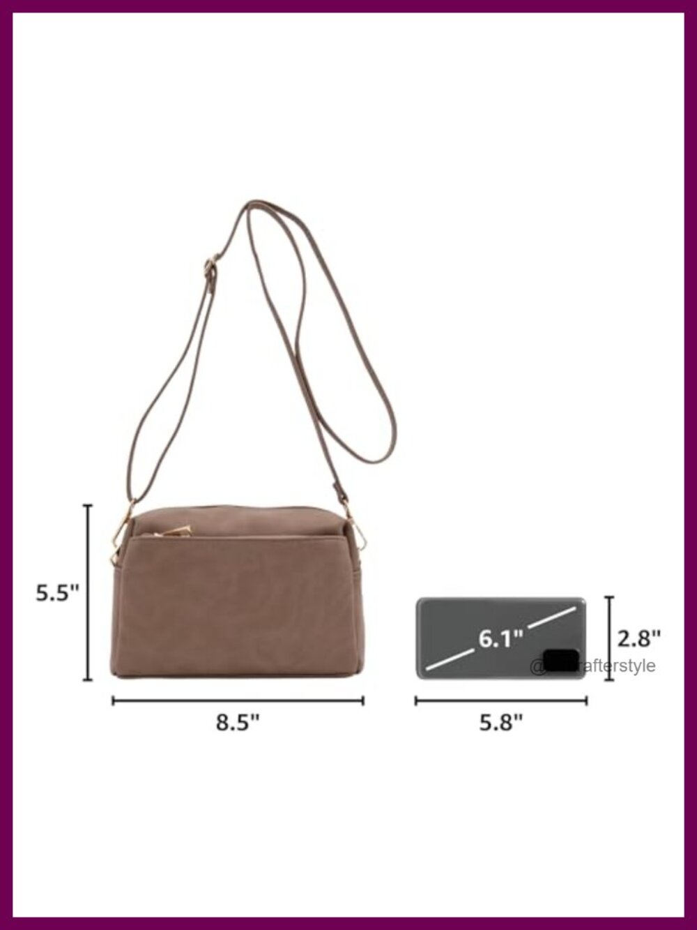 Faux Leather Triple Zip Small Crossbody Bag Adjustable Strap - Picture 2 of 6